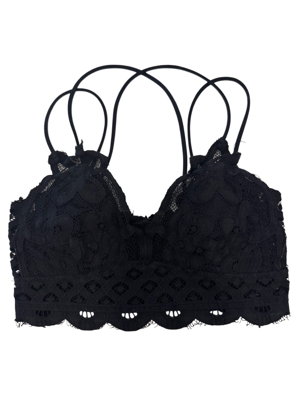 Zenana Outfitters Black Lace Bralette with Strappy Double Back, M